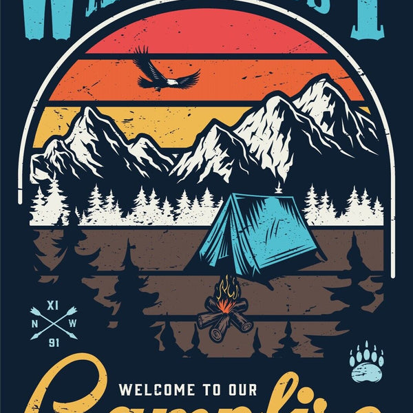 Nostalgie Schild Wanderlust Campfire Camping 12x18 / 20x30 / 30x40 Blech od.Holz