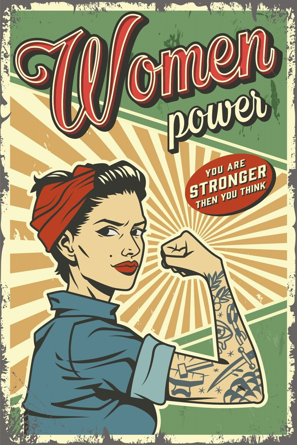 Nostalgie Schild Women Power Frau Muskeln 12x18 / 20x30 / 30x40 Blech od. Holz