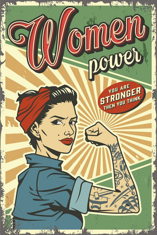 Nostalgie Schild Women Power Frau Muskeln 12x18 / 20x30 / 30x40 Blech od. Holz