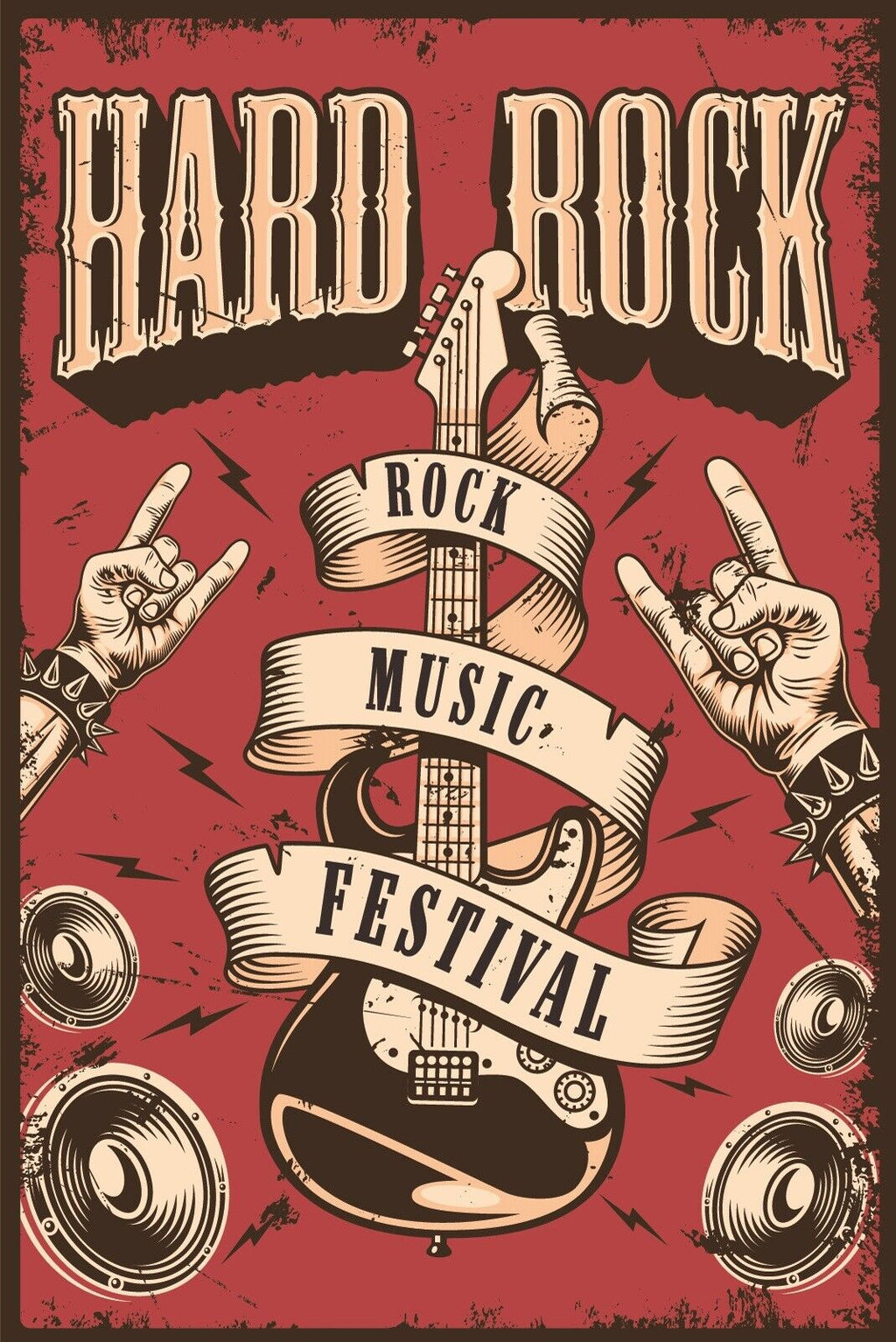 Nostalgie Schild Hard Rock Music Festival 12x18 / 20x30 / 30x40 Blech od. Holz