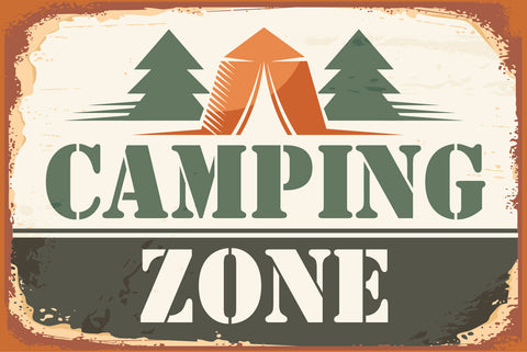 Nostalgie Schild Camping Zone Campen Zelt 12x18 / 20x30 / 30x40 Blech od. Holz