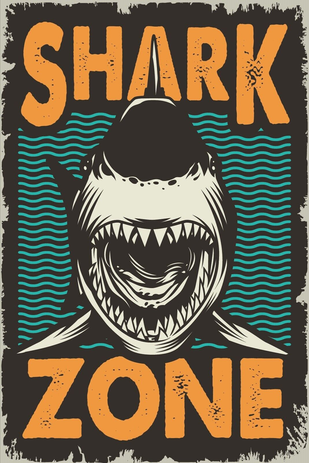 Nostalgie Schild Shark Zone Hai Fisch Ozean 12x18 / 20x30 / 30x40 Blech od. Holz