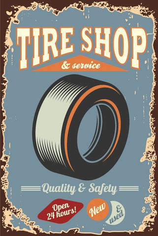 Nostalgie Schild Tire Shop & Service Reifen 12x18 / 20x30 / 30x40 Blech od. Holz