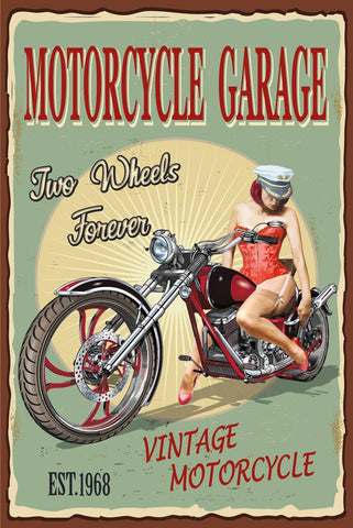 Nostalgie Schild Motorcycle Garage Motorrad 12x18 / 20x30 / 30x40 Blech od. Holz