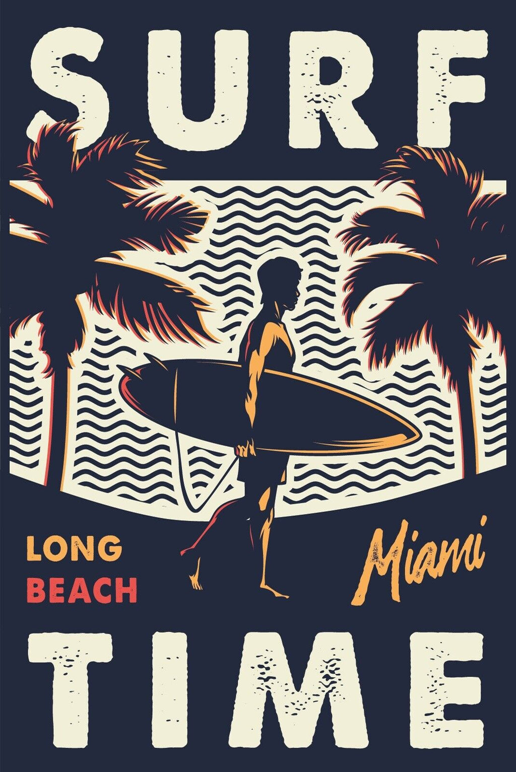 Nostalgie Schild Surf Time Miami Surfen 12x18 / 20x30 / 30x40 Blech od. Holz
