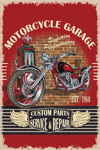 Nostalgie Schild Motorcycle Garage Motorrad 12x18 / 20x30 / 30x40 Blech od. Holz