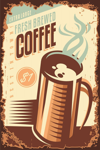Nostalgie Schild Fresh Brewed Coffee Kaffee 12x18 / 20x30 / 30x40 Blech od. Holz