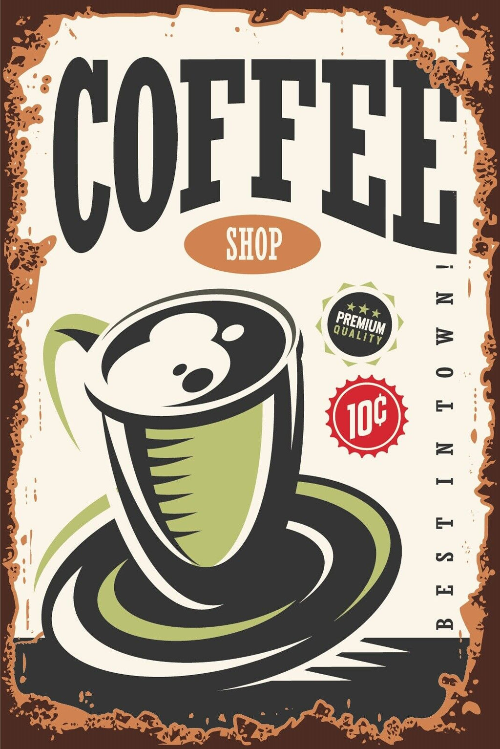 Nostalgie Schild Coffee Shop Café Kaffee 12x18 / 20x30 / 30x40 Blech od. Holz
