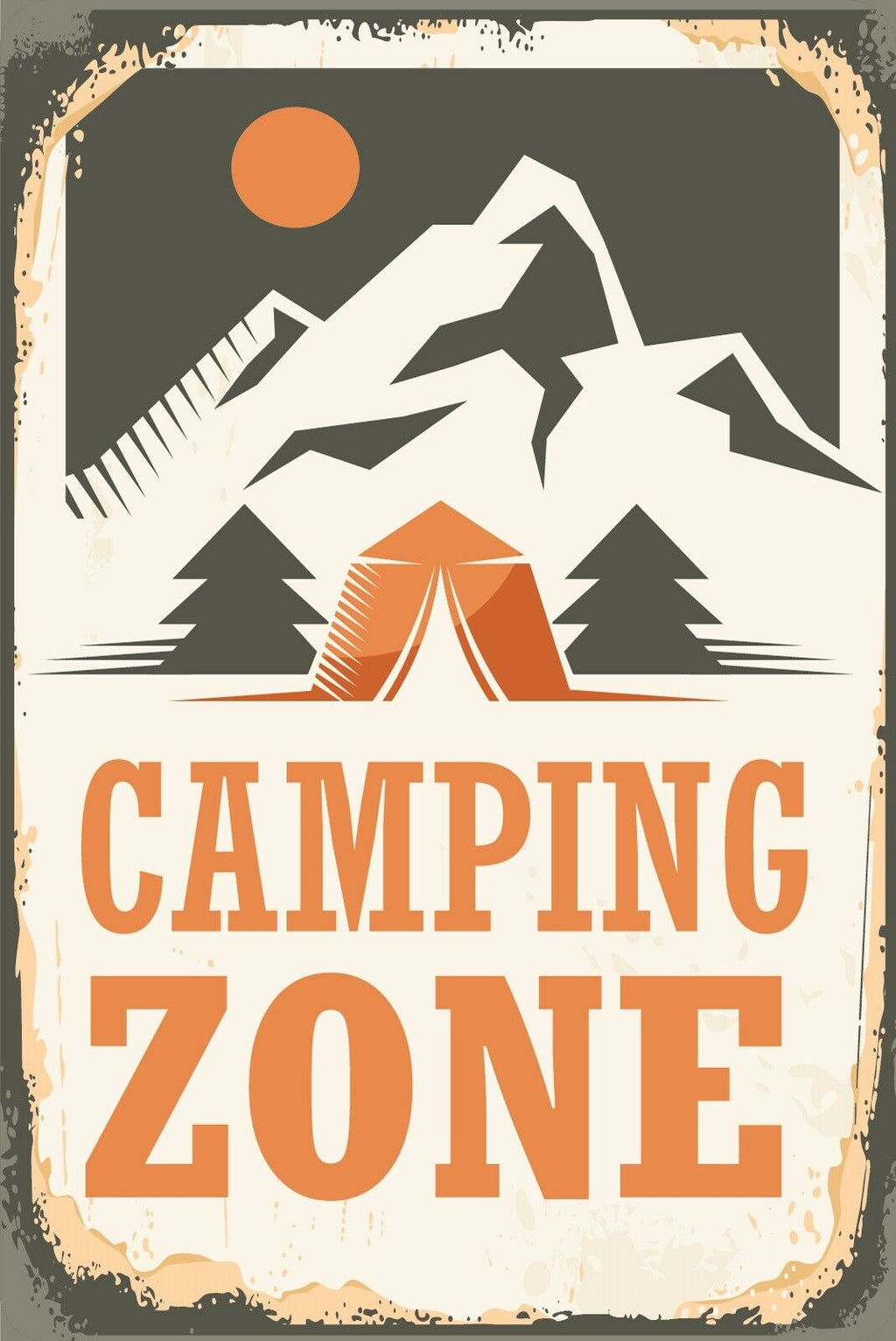 Nostalgie Schild Camping Zone Campen Zelt 12x18 / 20x30 / 30x40 Blech od. Holz