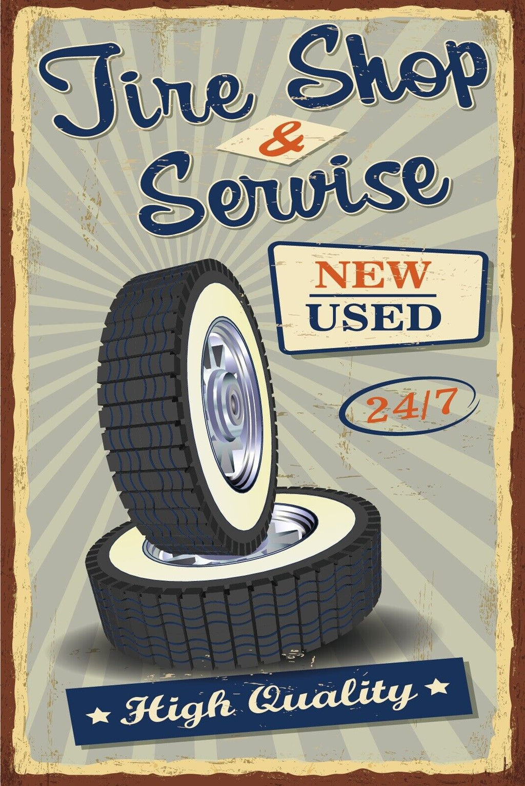 Nostalgie Schild Tire Shop & Service Reifen 12x18 / 20x30 / 30x40 Blech od. Holz
