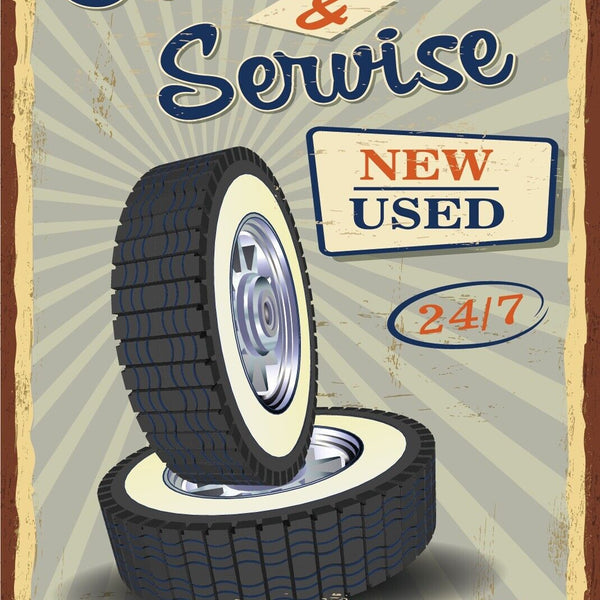 Nostalgie Schild Tire Shop & Service Reifen 12x18 / 20x30 / 30x40 Blech od. Holz