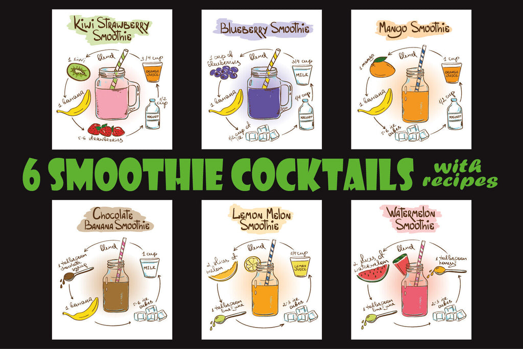 Nostalgie Schild 6 Smoothie Cocktails 12x18 / 20x30 / 30x40 Blech od. Holz