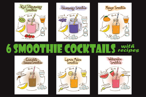 Nostalgie Schild 6 Smoothie Cocktails 12x18 / 20x30 / 30x40 Blech od. Holz