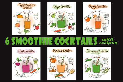 Nostalgie Schild 6 Smoothie Cocktails 12x18 / 20x30 / 30x40 Blech od. Holz