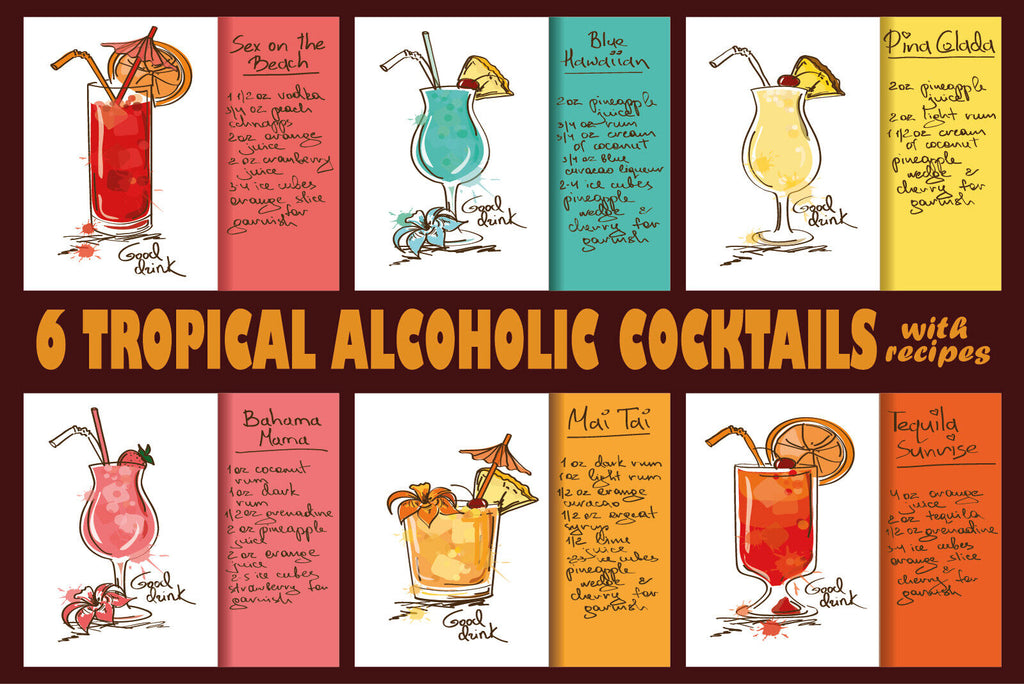 Nostalgie Schild Tropic Alcoholic Cocktails 12x18 / 20x30 / 30x40 Blech od.Holz