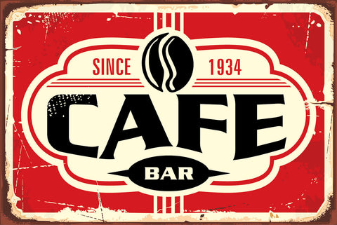 Nostalgie Schild Cafe Bar 1934 Café Kaffee 12x18 / 20x30 / 30x40 Blech od. Holz