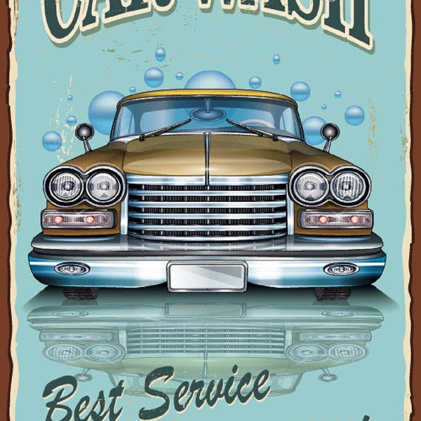 Nostalgie Schild Car Wash Auto Waschanlage 12x18 / 20x30 / 30x40 Blech od. Holz