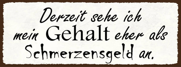 Schild Derzeit Sehe Ich Mein Gehalt Eher Als Schmerzensgeld An Arbeit Job 27x10