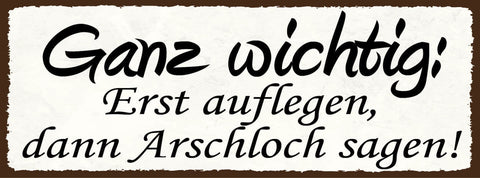 Schild Ganz Wichtig Erst Auflegen Dann Arschloch Sagen  27x10 Blech od.Holz