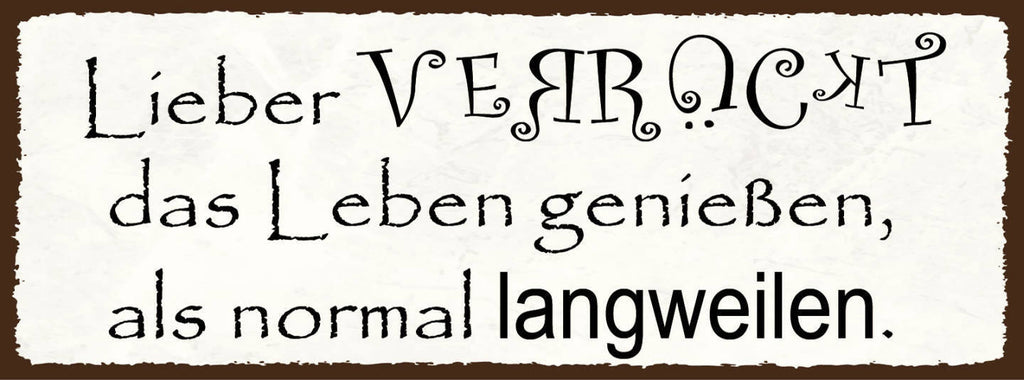 Schild Lieber Verrückt Das Leben Genießen Als Normal Langweilen Anders 27x10