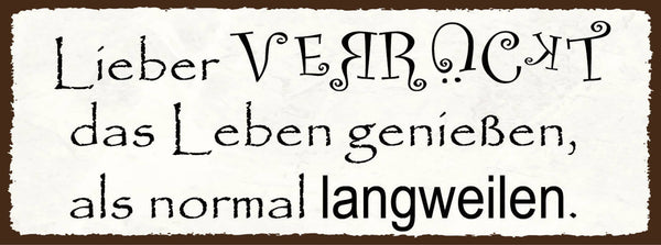 Schild Lieber Verrückt Das Leben Genießen Als Normal Langweilen Anders 27x10