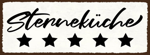 Schild 5 Sterne Küche Kochen Restaurant Koch Wohnung Essen 27x10 Blech od.Holz