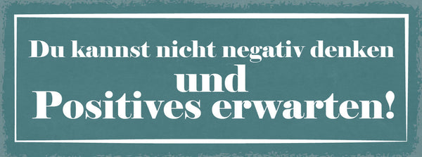 Schild Du Kannst Nicht Negativ Denken & Positives Erwarten 27x10 Blech od.Holz