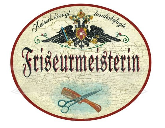 KuK Nostalgie Holzschild Friseurmeisterin