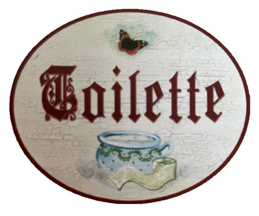 Nostalgie Holzschild Toilette Nachttopf Klopapier Schmetterling WC Klo Schild