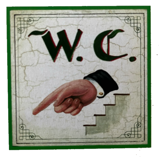 Nostalgie Holzschild WC Links Teppe Nach Unten Stiege Stock Toilette Klo Schild