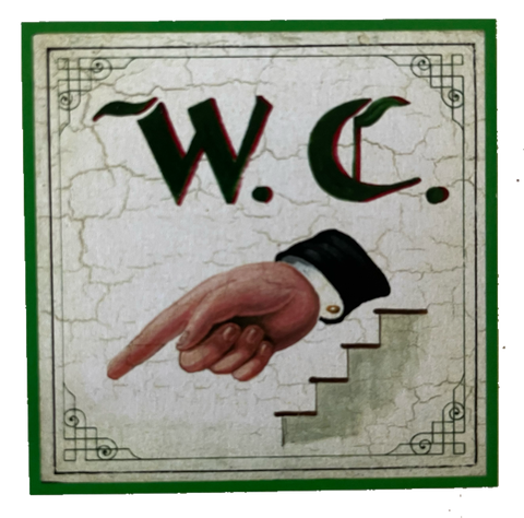 Nostalgie Holzschild WC Links Teppe Nach Unten Stiege Stock Toilette Klo Schild