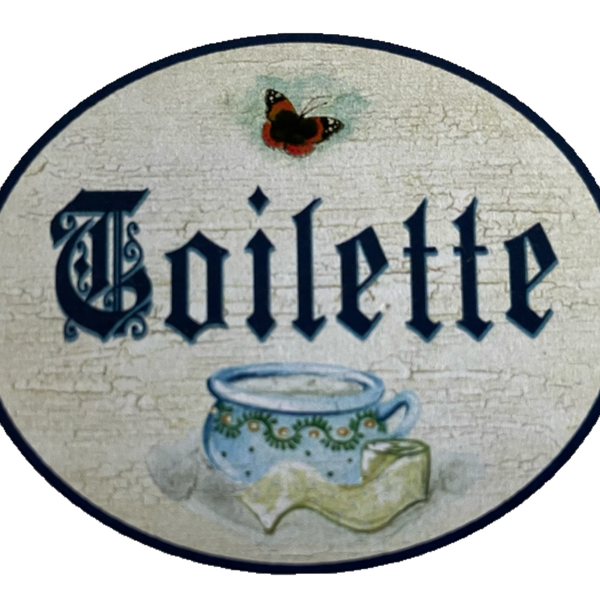 Nostalgie Holzschild Toilette Nachttopf Klopapier Schmetterling WC Klo Schild