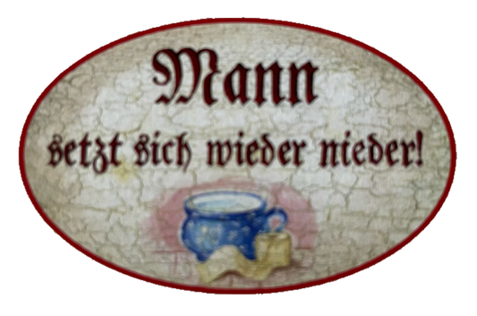Nostalgie Holzschild Mann Setzt Sich Wieder Nieder WC Toilette Klo Schild