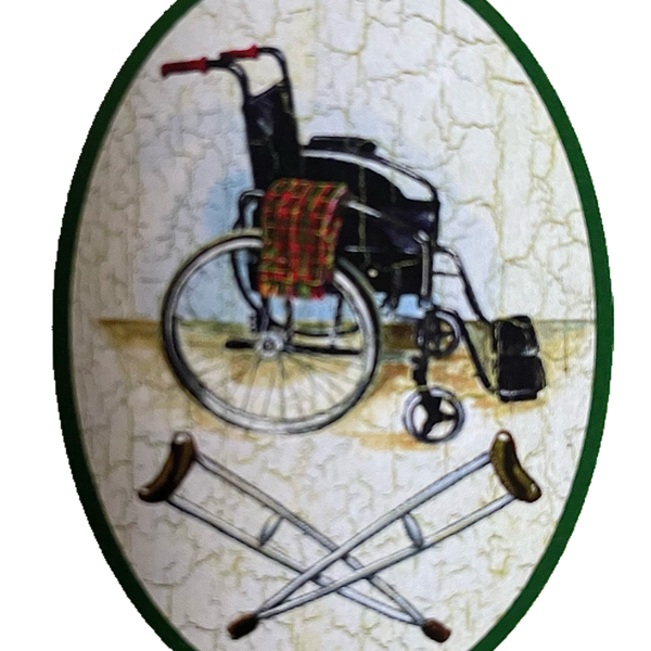 Nostalgie Holzschild Rollstuhl Krücken Behinderung Körperlich Eingeschränkt