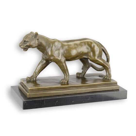 Bronze Skulptur auf Marmor Block Löwin H 15 L 11,6 NLBR-119 3
