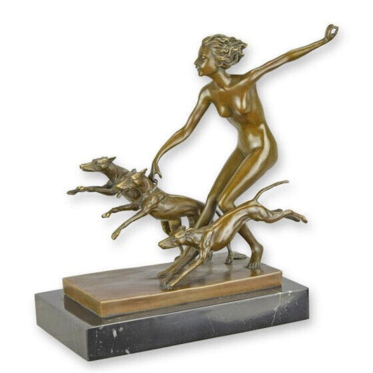 Bronze Skulptur auf Marmor Block Frühlingsspaß H 22,9 L 10,8 NLXT-93