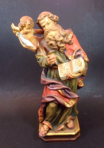 Heiliger Matthäus mit Engel Holz geschnitzt ca. 29 cm 12610