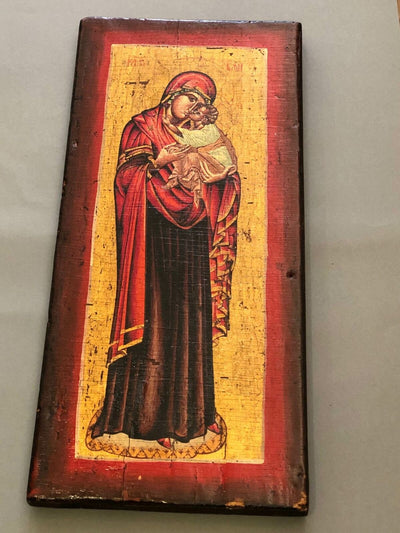 Ikone Maria mit Jesuskind Holz 20 Jhdt. 40 x 18,5 cm 40232
