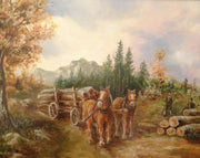 Hans Ludwig " Holzarbeiter " Ölmalerei Pferdekutsche Pferde   11440