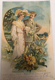 Pfingsten, Hochzeitspaar im Herz mit Blumen