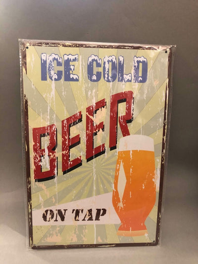 Nostalgie Blech Schild Beer Bier ice cold on tap 20 x 30 42013