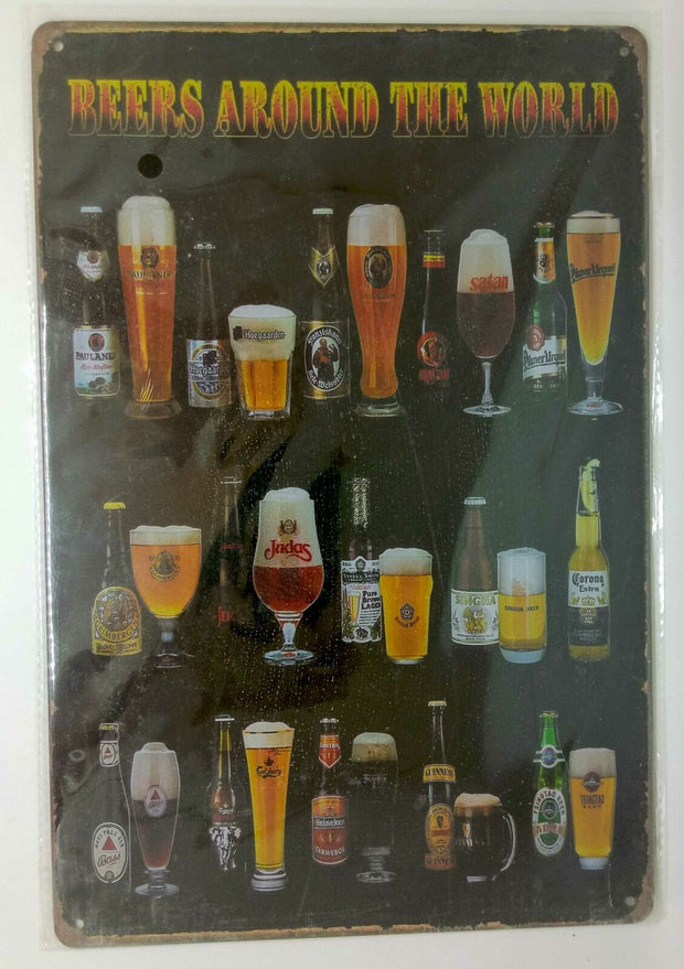 Retro Blechschild Bier "beers around the world", Maße 30x20 50052