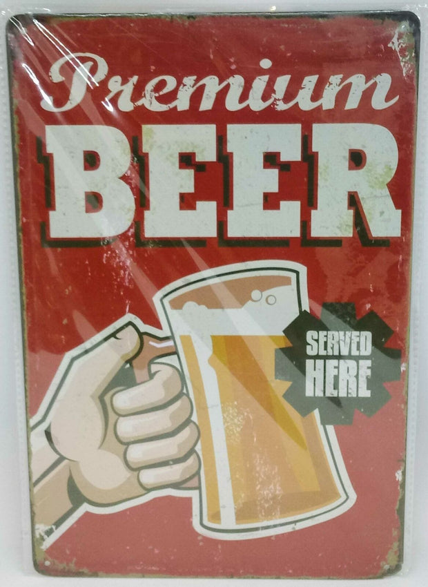 Retro Blechschild Bier beer "premium beer served here", Maße 30x20 50047