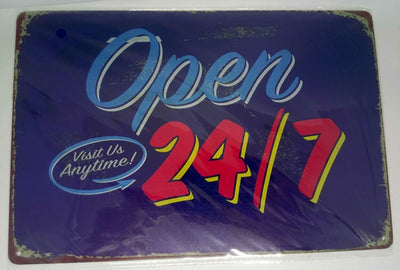 Nostalgie Retro Blechschild "Open 24/7 Visit Us Anytime" 30x20 50166