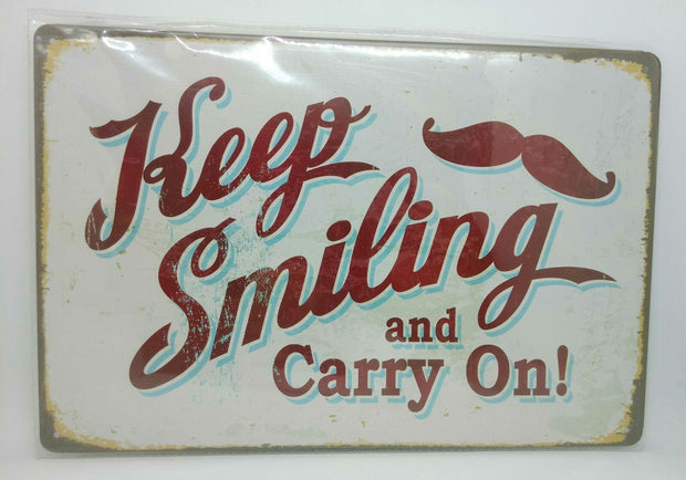 Nostalgie Retro Blechschild "Keep Smiling and Carry On!" 30x20 50251