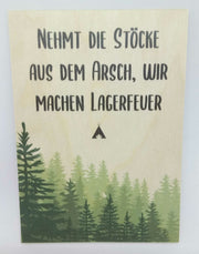 Holzkarte magnetisch Wald Nehmt die Stöcke aus dem Arsch 14x10 Birkenholz 50260