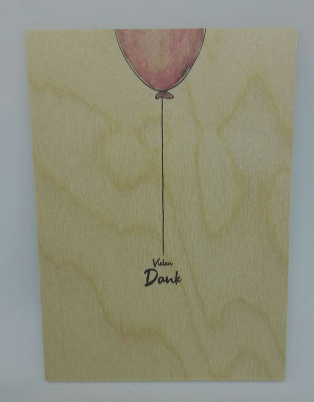 Holzkarte magnetisch "Vielen Dank" Luftballon 14x10 Birkenholz 50256