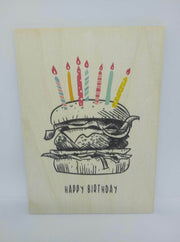 Holzpostkarte magnetisch "Happy Birthday" Burger 14x10 Birkenholz 50284