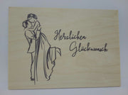 Holzpostkarte magnetisch Herzlichen Glückwunsch Brautpaar 14x10 Birkenholz 50278