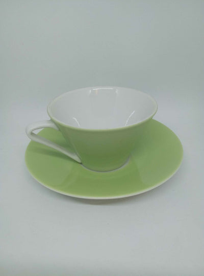 Nostalgie Lilienporzellan Teetasse mit Untertasse Durchm. 15cm lindgrün 50386